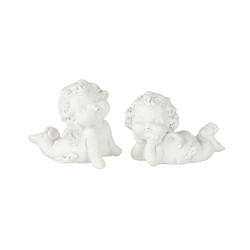 Ange allongé sur le ventre en résine blanc 6,5 x 3 H.6 cm - 2 décors assortis – grossiste en déco saisonnière