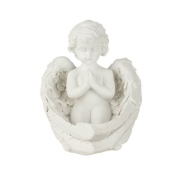 Ange à genoux enveloppé dans ses ailes blanc 13,5 x 14 H.16 cm – grossiste en déco de Noël