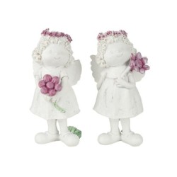Ange debout avec fleurs blanc et rose 9 x 6 H.17 cm - 2 décors assortis – déco Noël en gros