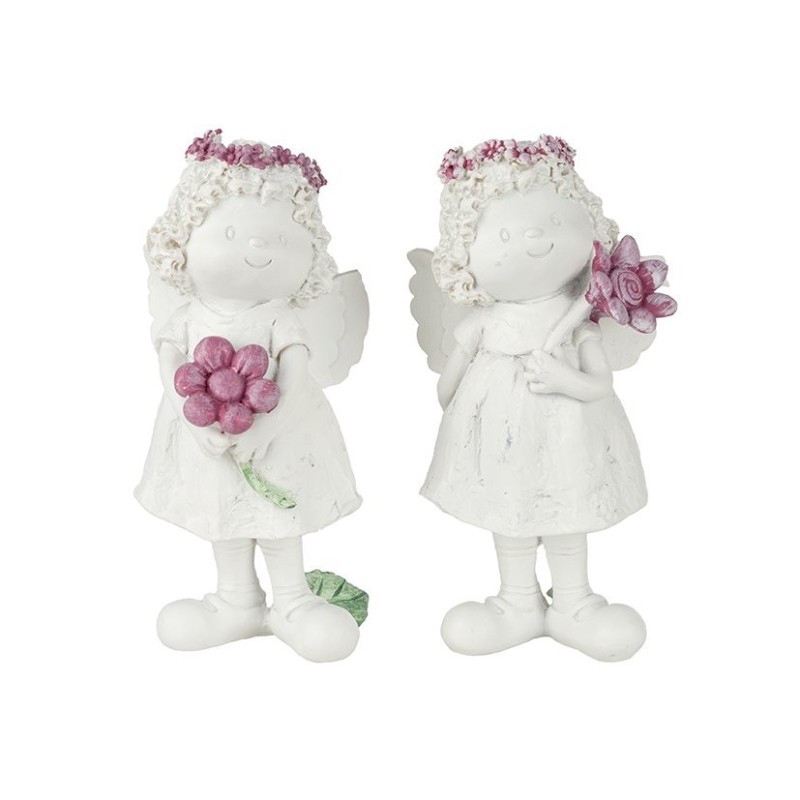 Ange debout avec fleurs blanc et rose 9 x 6 H.17 cm - 2 décors assortis – déco Noël en gros