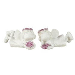 Ange couché avec fleurs blanc et rose 15 x 8 H.8 cm - 2 décors assortis – grossiste en déco saisonnière