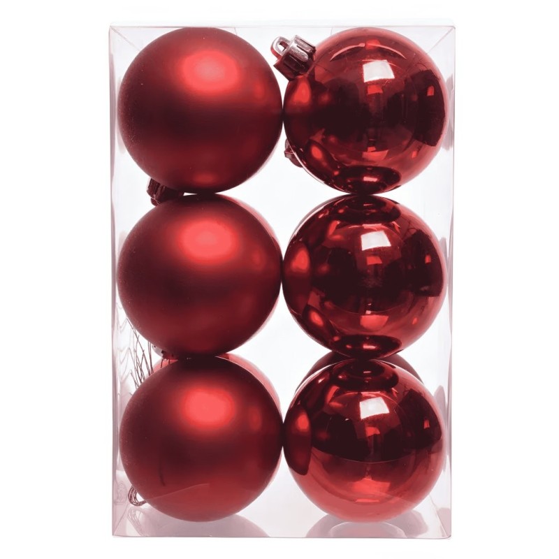 Boule de Noël rouge mate et brillante Ø6 cm - lot de 12 – décoration de Noël pour vitrine de commerçant, vente en gros