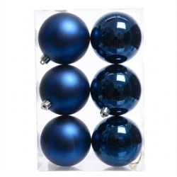 Boule de Noël bleue mate et brillante Ø8 cm - lot de 6 – déco Noël en gros
