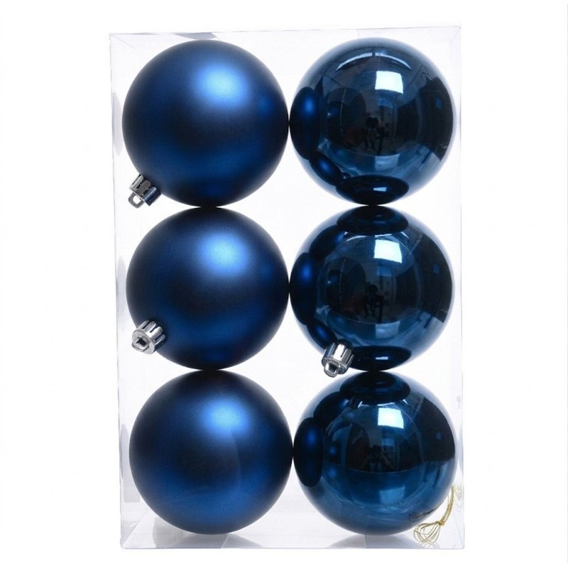 Boule de Noël bleue mate et brillante Ø8 cm - lot de 6 – déco Noël en gros