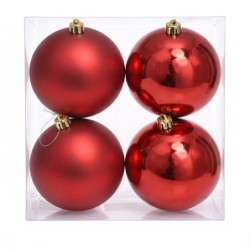 Boule de Noël rouge mate et brillante Ø10 cm - lot de 4 – décoration de Noël pour vitrine de commerçant, vente en gros