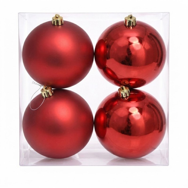 Boule de Noël rouge mate et brillante Ø10 cm - lot de 4 – décoration de Noël pour vitrine de commerçant, vente en gros