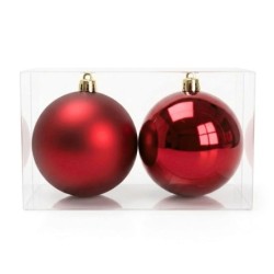 Boule de Noël rouge mate et brillante Ø15 cm - lot de 2 – décoration de Noël pour vitrine de commerçant, vente en gros
