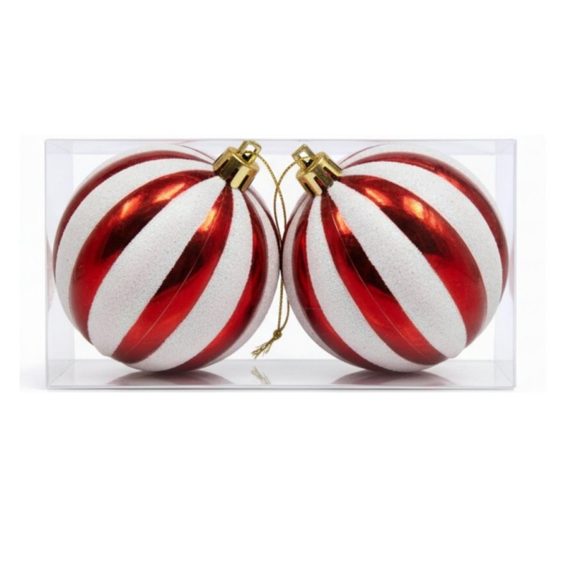 Boule de Noël à quartiers rouge et blanc Ø15 cm - lot de 2 – grossiste en déco de Noël