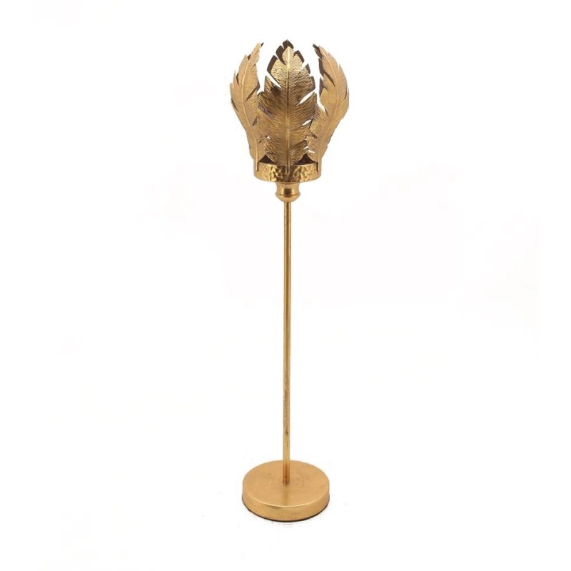 Porte-bougie haut sur pied à feuilles en métal doré 21 x 19 H.88 cm – déco Noël en gros