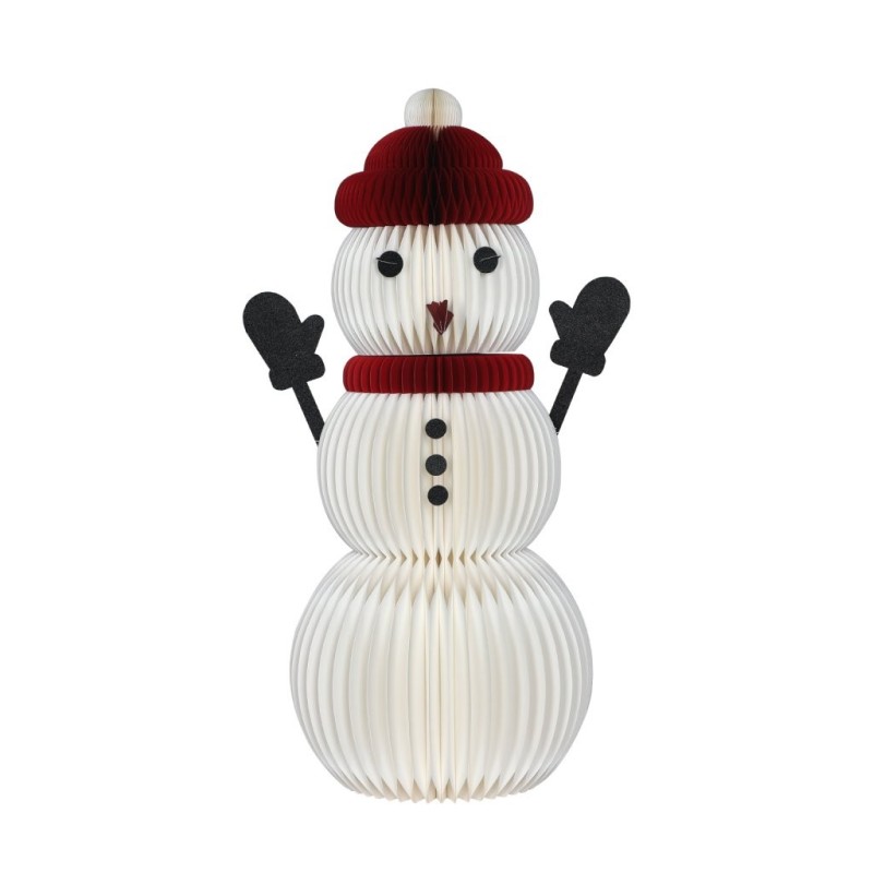 Bonhomme de neige en papier plissé H.80 cm – déco Noël en gros