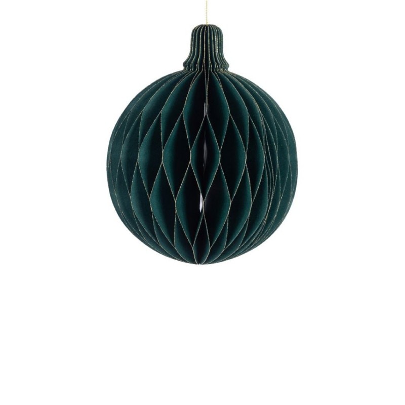 Boule de Noël plissée nid d'abeille vert sapin Ø8 cm – déco Noël en gros