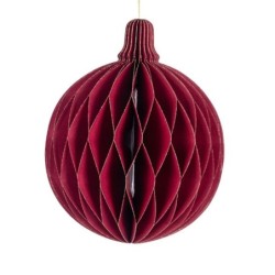 Boule de Noël plissée nid d'abeille bordeaux Ø20 cm – décoration de Noël pour vitrine de commerçant, vente en gros