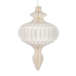 Pendentif décoratif plissé blanc forme toupie 52 x 80 cm – décoration de Noël pour vitrine de commerçant, vente en gros