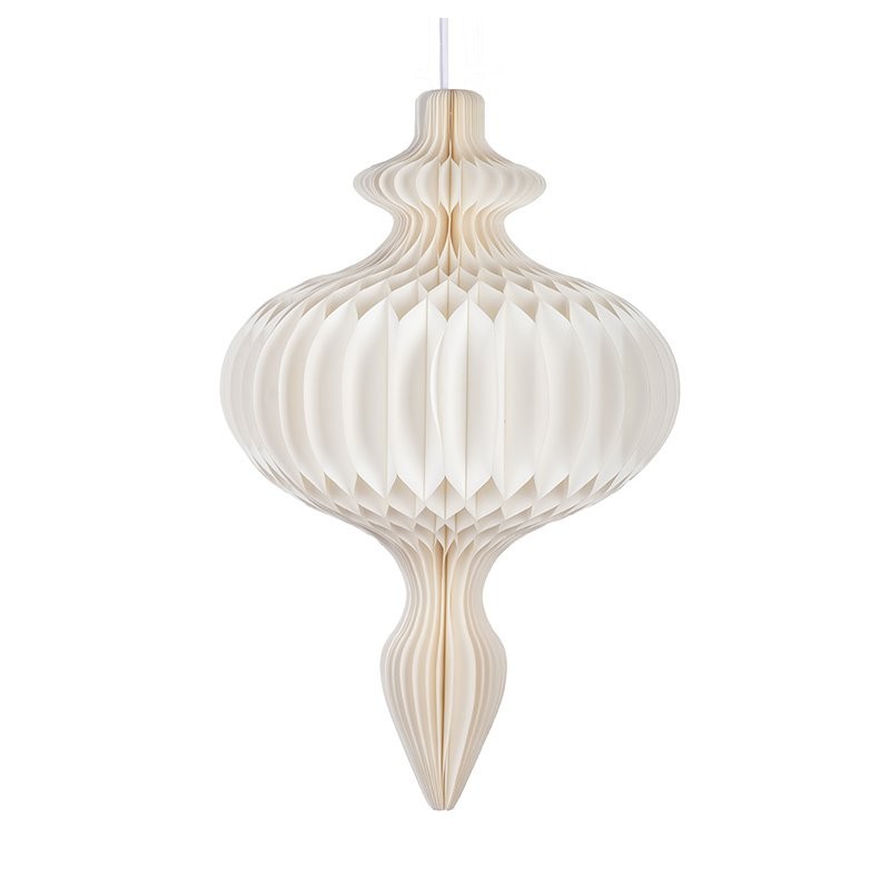 Pendentif décoratif plissé blanc forme toupie 52 x 80 cm – décoration de Noël pour vitrine de commerçant, vente en gros