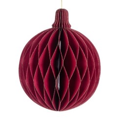 Boule de Noël plissée nid d'abeille bordeaux Ø30 cm – décoration de Noël pour vitrine de commerçant, vente en gros
