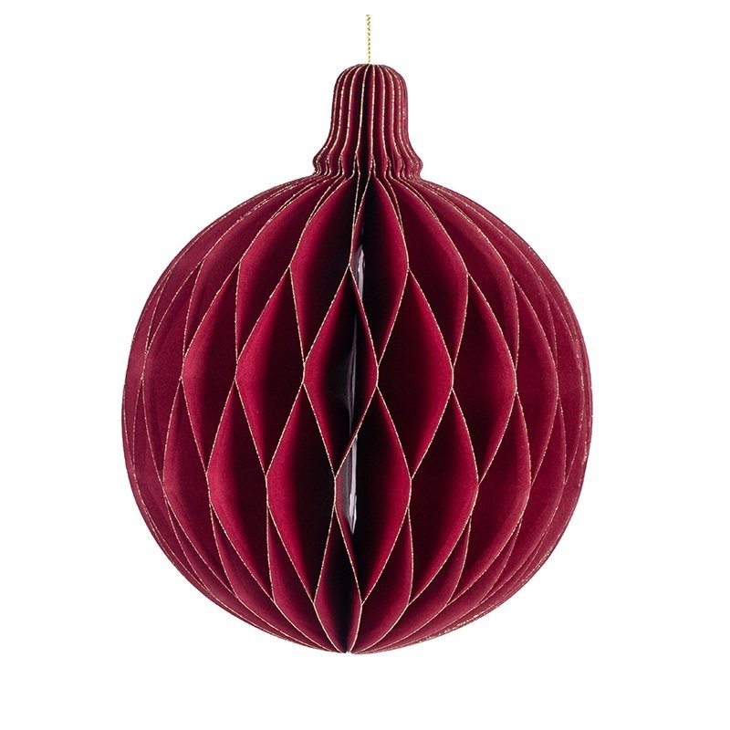 Boule de Noël plissée nid d'abeille bordeaux Ø30 cm – décoration de Noël pour vitrine de commerçant, vente en gros