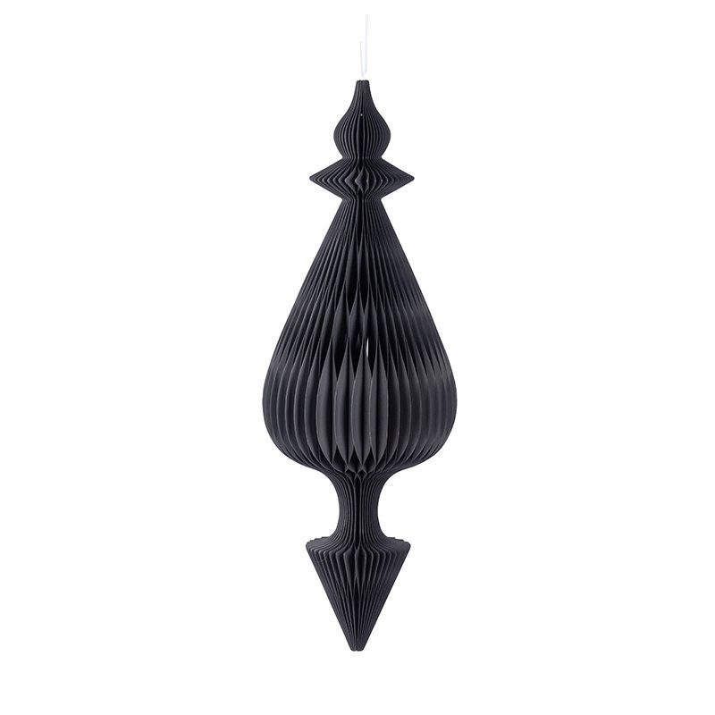 Pendentif décoratif plissé noir forme goutte allongée 27 x 80 cm – grossiste en déco de Noël