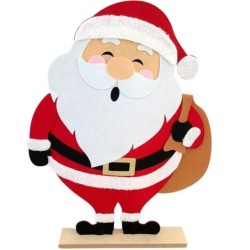 Père Noël en tissu sur socle en bois 70 x 10 H.90 cm – décoration de Noël pour vitrine de commerçant, vente en gros
