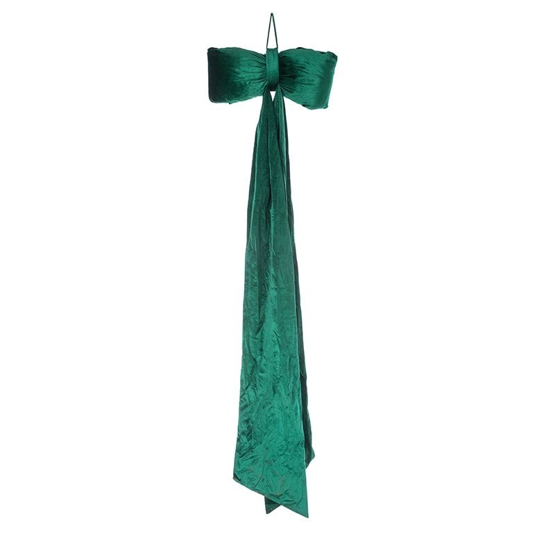 Nœud géant bouffant en velours vert L.50 H.175 cm – décoration de Noël pour vitrine de commerçant, vente en gros
