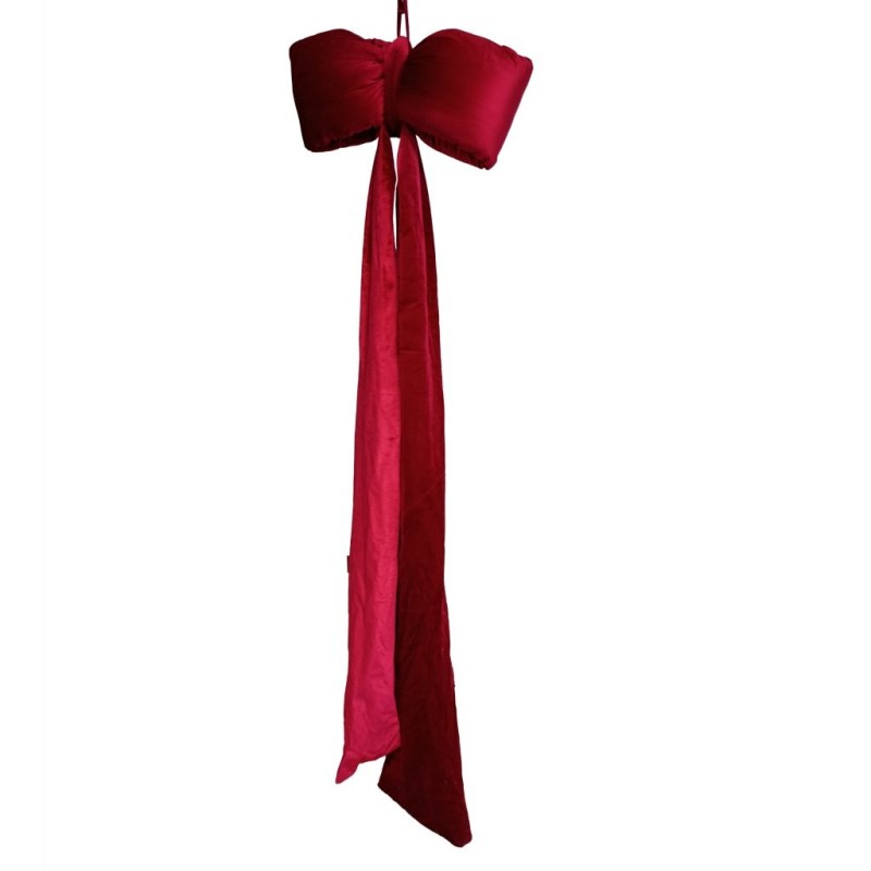 Nœud géant bouffant en velours bordeaux L.50 H.175 cm – décoration de Noël pour vitrine de commerçant, vente en gros