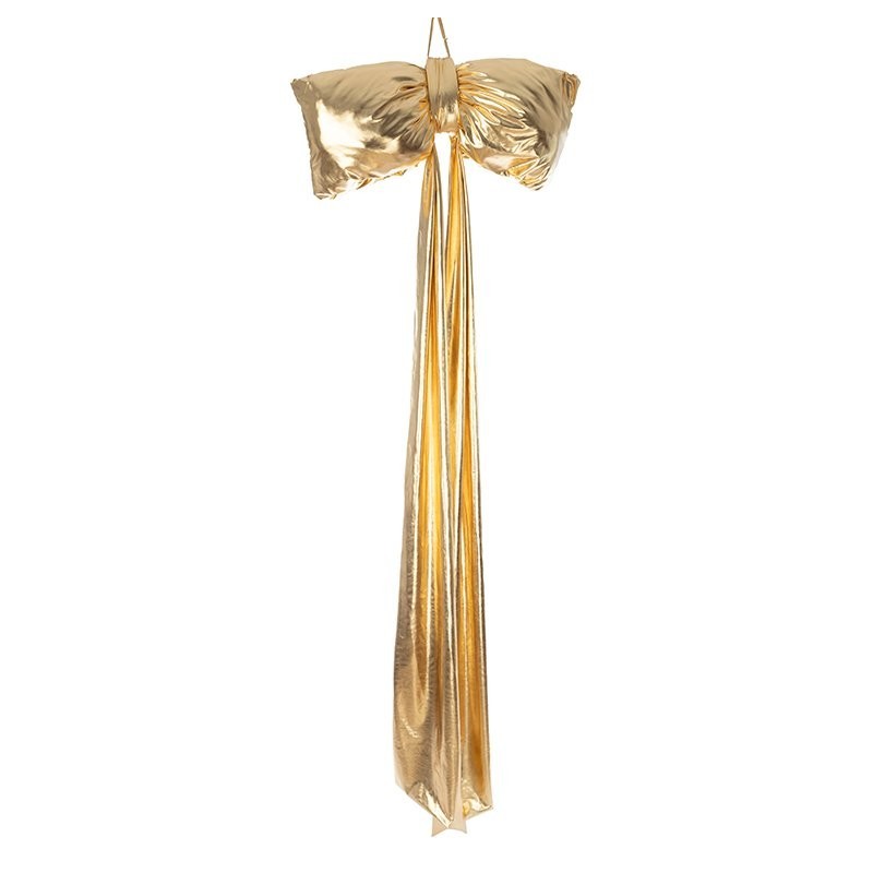 Nœud géant bouffant or métallisé L.80 H.220 cm – décoration de Noël pour vitrine de commerçant, vente en gros