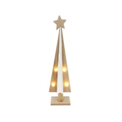 Sapin stylisé lumineux LED en bois naturel et blanc 10 x 5 H.38 cm – déco Noël en gros