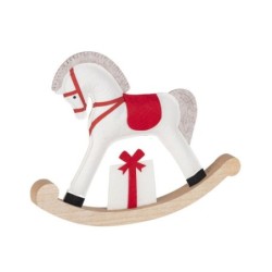 Cheval à bascule de Noël en tissu blanc et rouge 21,5 x 2,5 H.17 cm – grossiste en déco saisonnière
