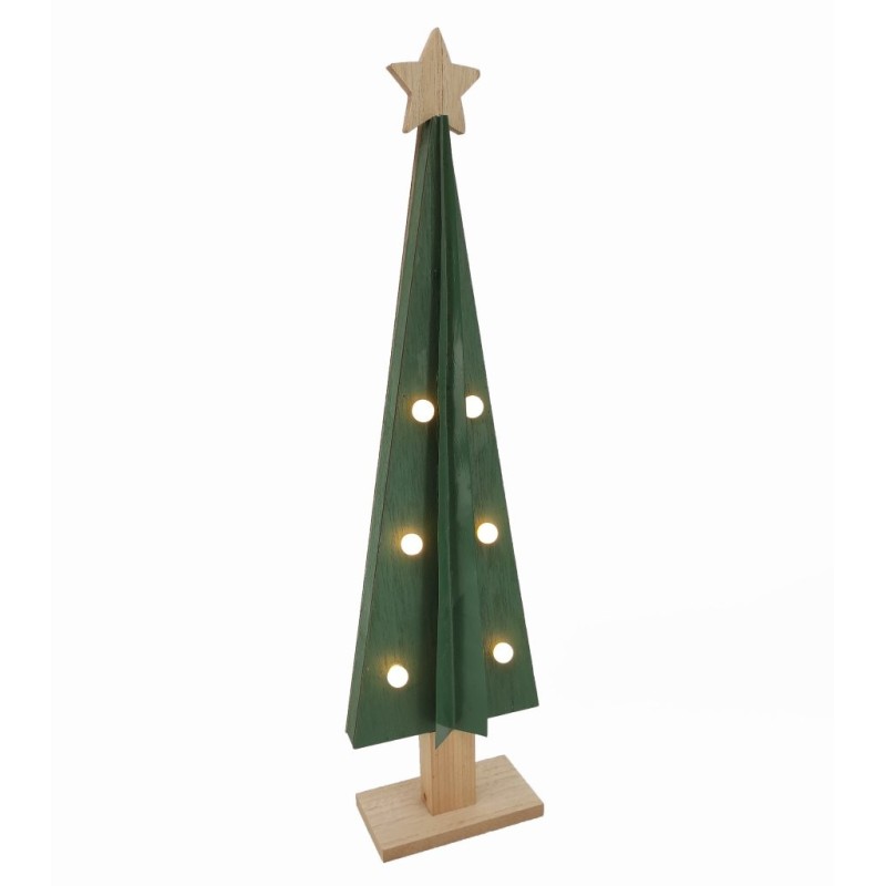 Sapin stylisé lumineux LED en bois vert 12,5 x 6 H.46,5 cm – grossiste en déco de Noël