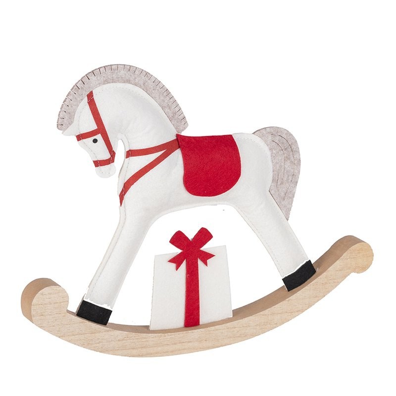 Cheval à bascule de Noël en tissu blanc et rouge 36 x 2,5 H.29 cm – grossiste en déco de Noël