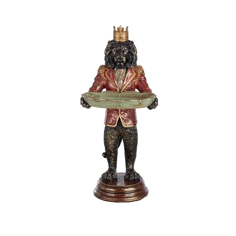 Statuette lion couronné porteur de plateau en résine 17,5 x 15 H.35 cm – grossiste en déco saisonnière