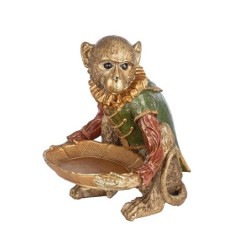 Statuette singe doré assis avec plateau en résine 24,5 x 26,5 H.30 cm – grossiste en déco saisonnière