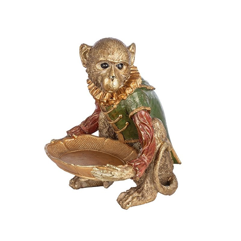 Statuette singe doré assis avec plateau en résine 24,5 x 26,5 H.30 cm – grossiste en déco saisonnière