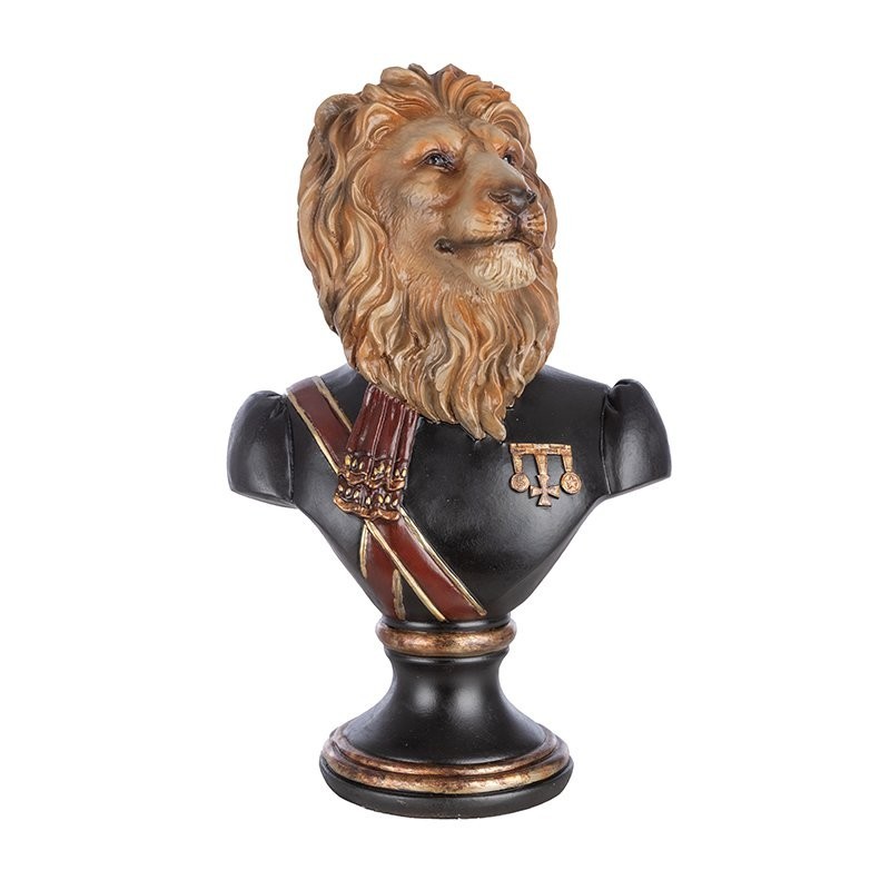 Buste lion en uniforme en résine 29 x 20,5 H.46,5 cm – grossiste en déco de Noël