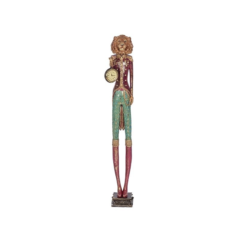 Statue lion élancé avec horloge en résine 12 x 11 H.79 cm – déco Noël en gros