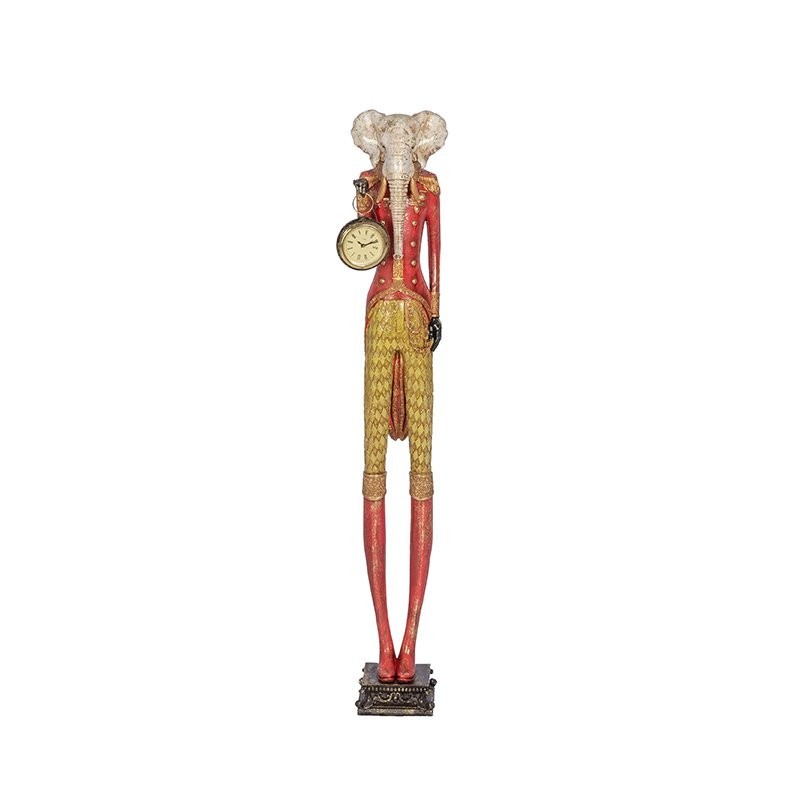 Statue éléphant élancé avec horloge en résine 13 x 13 H.78 cm – décoration de Noël pour vitrine de commerçant, vente en gros