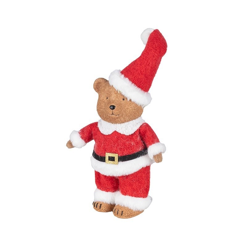 Ourson Père Noël debout en résine 12 x 9 H.28 cm – déco Noël en gros