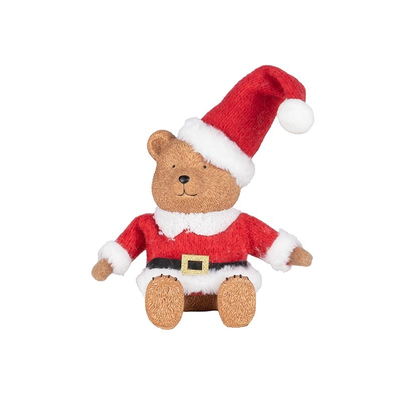 Ourson Père Noël assis en résine 12 x 12 H.20 cm – grossiste en déco de Noël