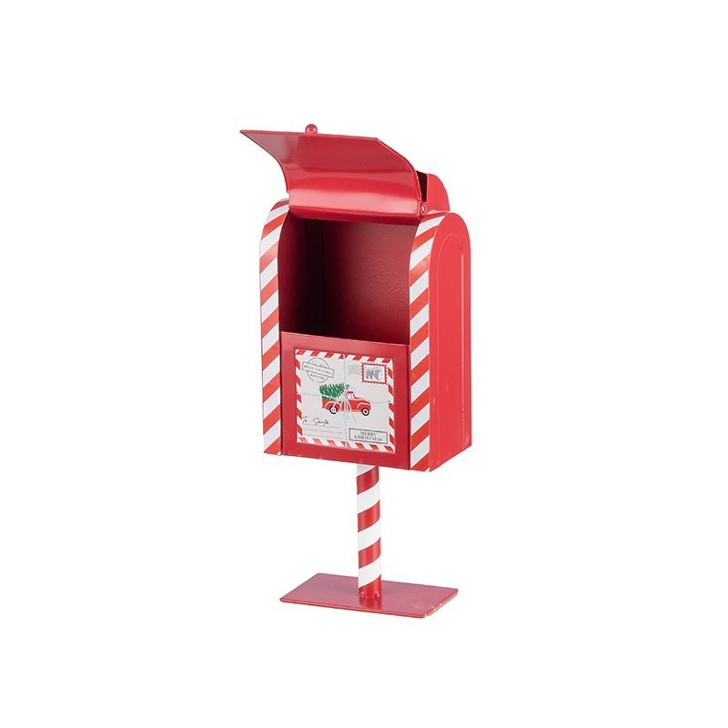 Boîte aux lettres de Noël sur pied en métal 15 x 8 H.36 cm – décoration de Noël pour vitrine de commerçant, vente en gros