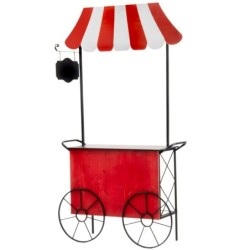 Char de marché rouge à auvent rayé en métal 149 x 39 H.213 cm – grossiste en déco de Noël