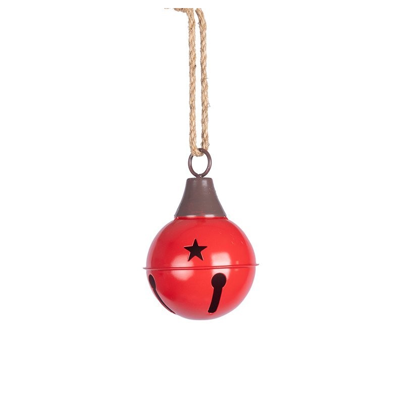 Boule grelot en métal rouge à suspendre Ø10 cm – déco Noël en gros
