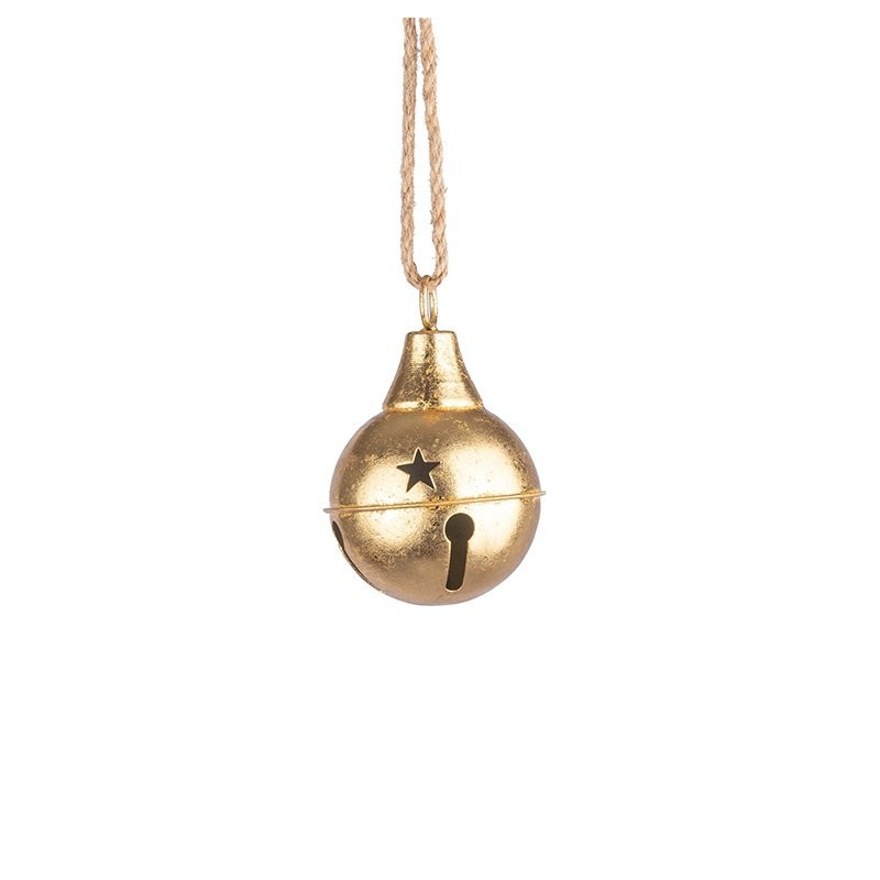 Boule grelot en métal or à suspendre Ø10 cm – décoration de Noël pour vitrine de commerçant, vente en gros