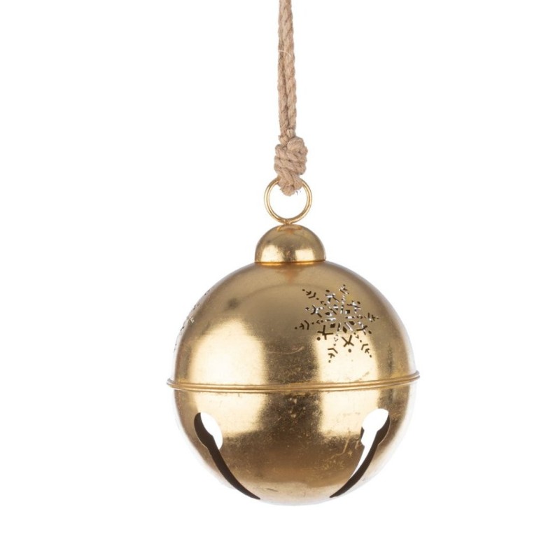 Grande boule grelot en métal or à suspendre Ø30 cm – déco Noël en gros