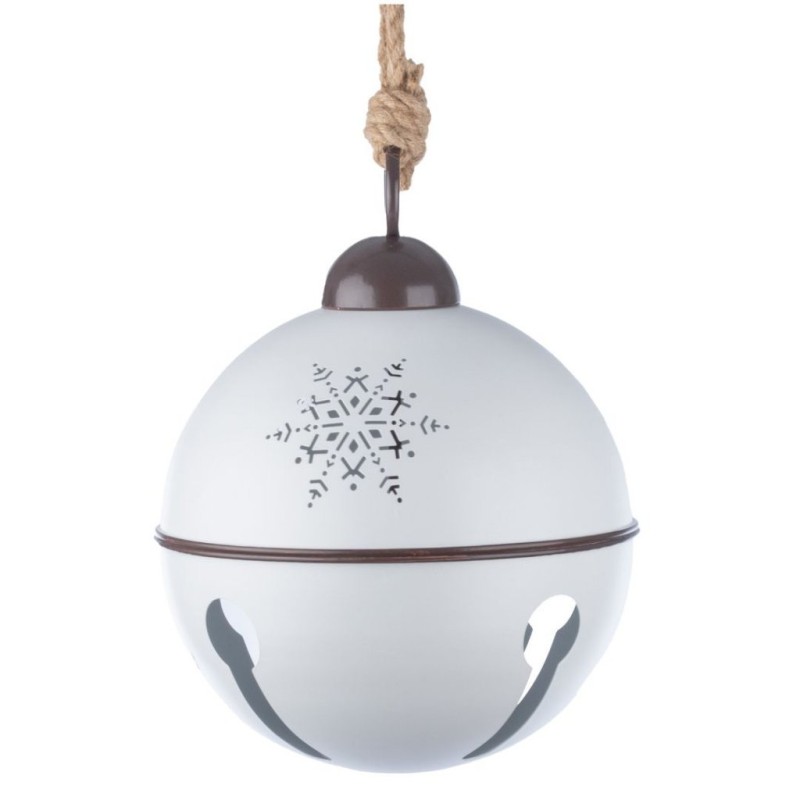Très grande boule grelot en métal blanc à suspendre Ø40 cm – décoration de Noël pour vitrine de commerçant, vente en gros