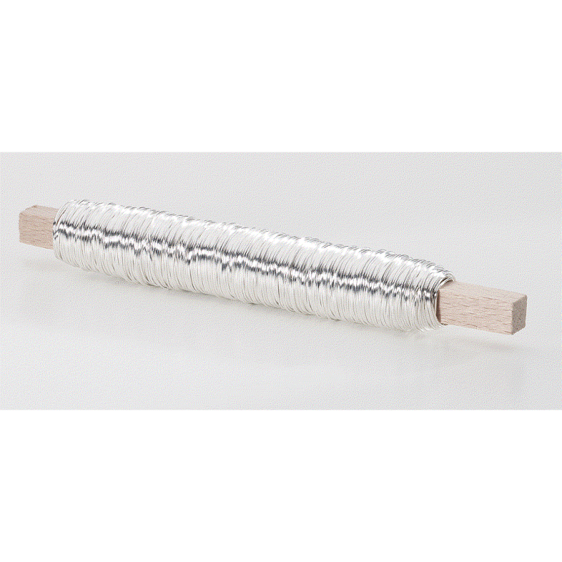 Fil Laiton Argent sur Bâtonnet en Bois 0,50mm 100g Fil Laiton Argent sur Bâtonnet en Bois 0,50mm 100g