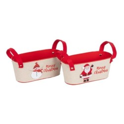 Bac ovale de Noël à anses en métal Père Noël et bonhomme de neige 23 x 11 H.9,5 cm - 2 décors assortis – déco Noël en gros