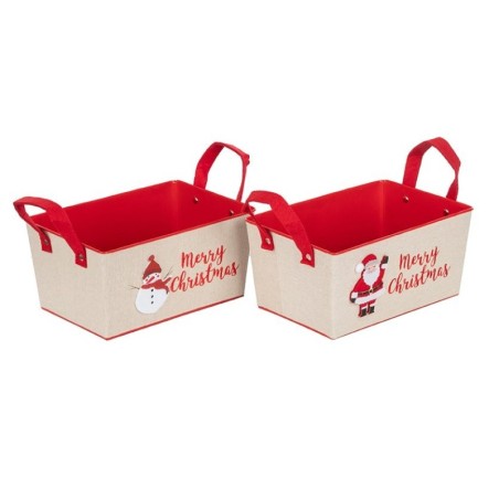 Caisse de Noël à anses en métal Père Noël et bonhomme de neige 25 x 17 H.12 cm - 2 décors assortis – déco Noël en gros