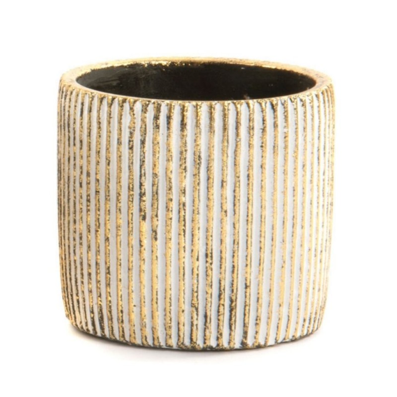 Cache-pot cylindre rayé noir et or en ciment Ø12 H.12 cm – grossiste en déco de Noël