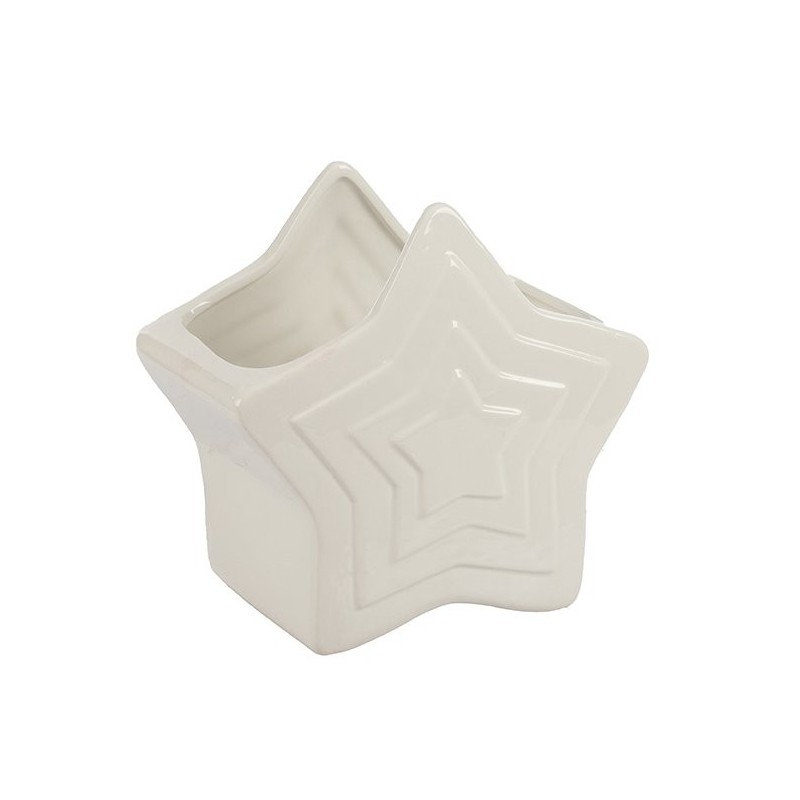 Cache-pot étoile blanche en dolomite 20 x 11,5 H.18,5 cm – déco Noël en gros