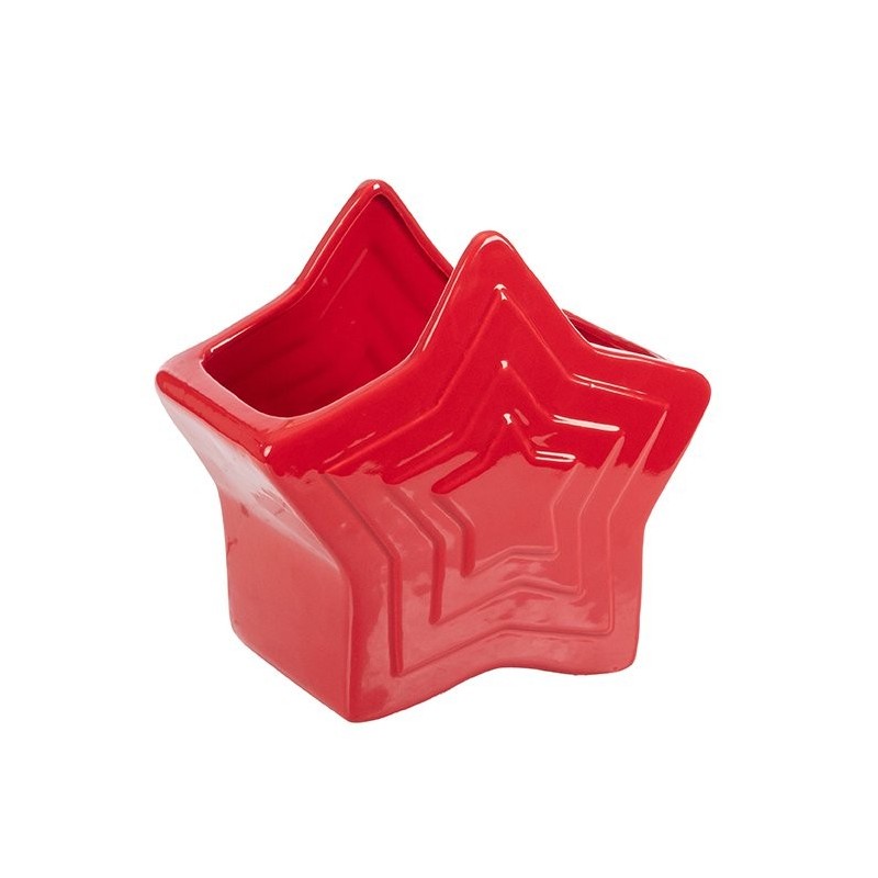 Cache-pot étoile rouge en dolomite 25 x 13 H.23,5 cm – décoration de Noël pour vitrine de commerçant, vente en gros