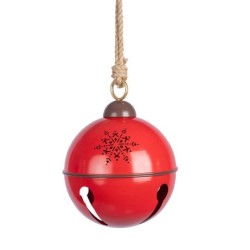 Grande boule grelot en métal rouge à suspendre Ø30 cm – grossiste en déco de Noël
